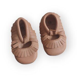 Baby Infant Soft Sole Moccasins Tan Slip On Fringe Size 13 (6 to 12 Months)
